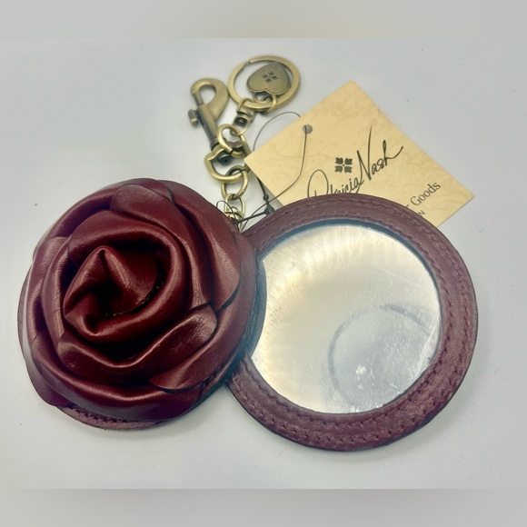 Patricia Nash Ox-blood Rose Leather Compact Mirror Keychain NWT - Picture 2 of 4